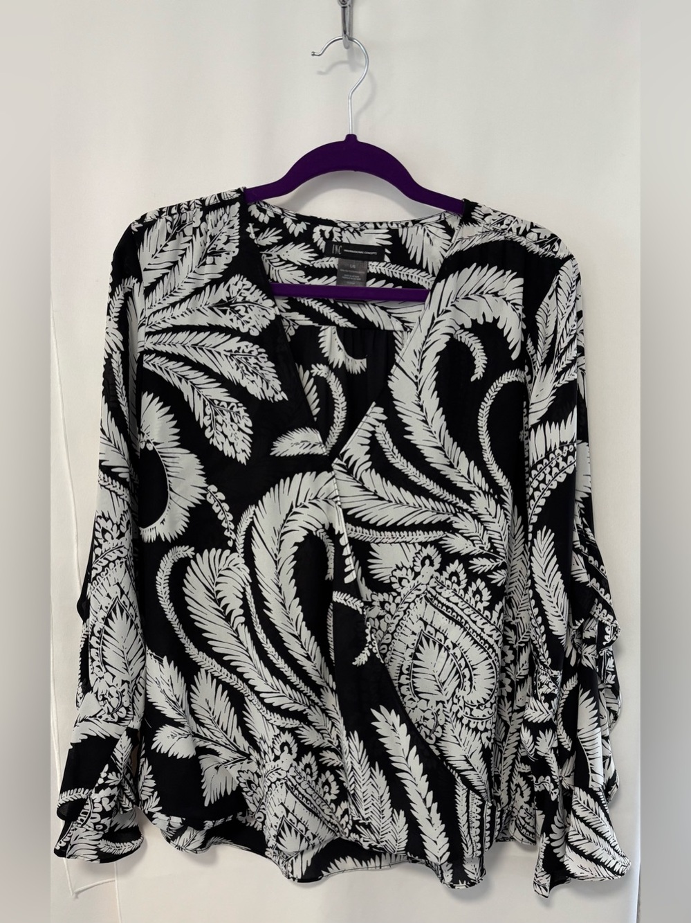 INC Blouse with ruffle detail on sleeves. Size L